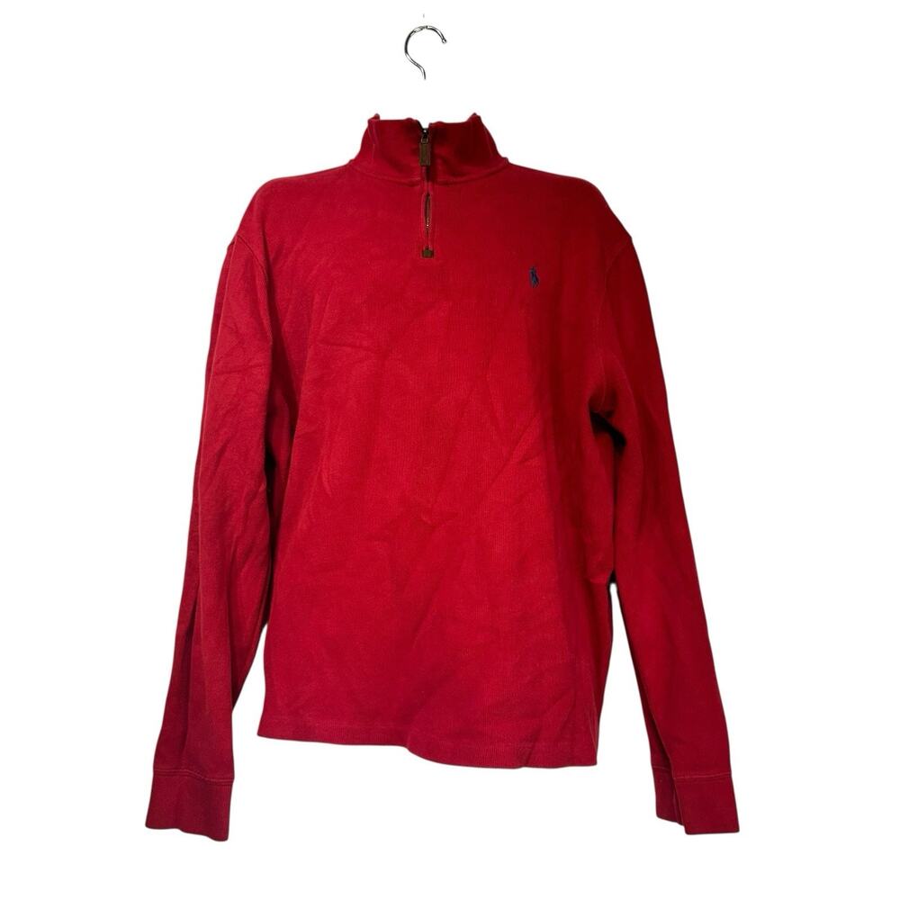 Polo Ralph Lauren Sweater Mens Red Ribbed 1/4 Zip Mock Neck Pullover Size XL